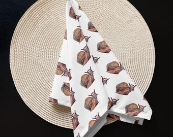 カタツムリ柄の布ナプキンセット｜クリスマステーブルデコレーション｜お祝いムード満点のカタツムリ柄ナプキン4枚セット｜遊び心あふれるホリデーリネン