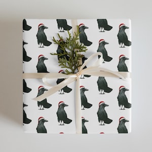 Christmas Crow Wrapping Paper | Set of 3 Wrapping Sheets | Unique Holiday Gift Wrap | Festive Wrapping for Christmas Gifts