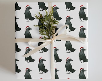 Christmas Crow Wrapping Paper | Set of 3 Raven Wrapping Sheets | Unique Holiday Gift Wrap | Festive Wrapping for Christmas Gifts