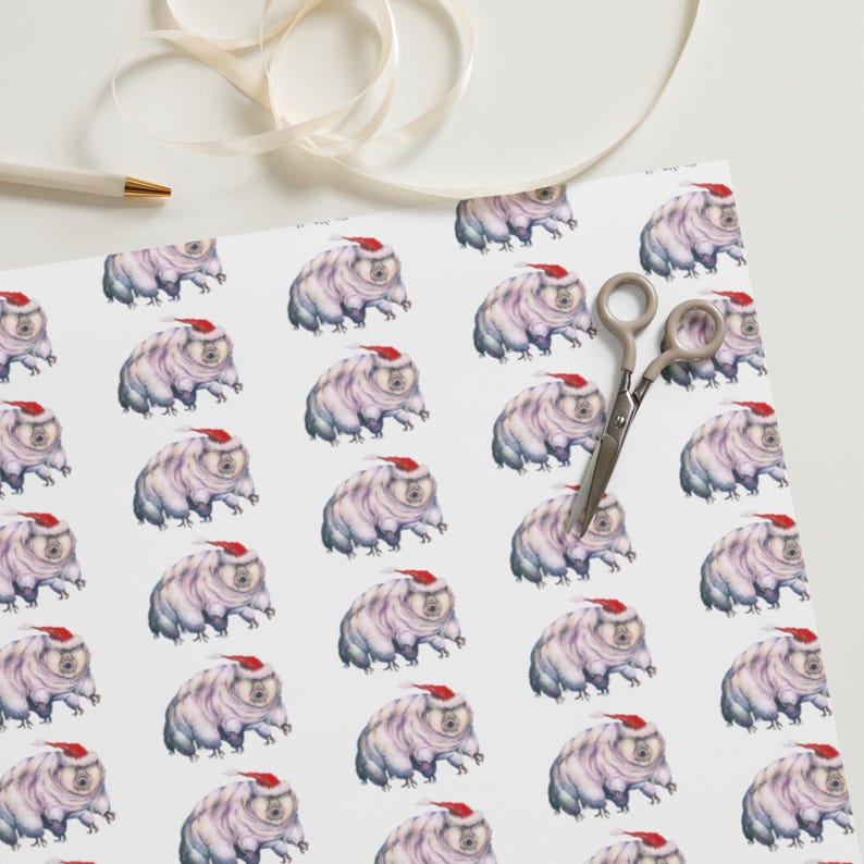 Tardigrade Wrapping Paper | Science Gift Wrap | Hand-Drawn Tardigrade Illustration | Set of 3 Sheets | Whimsical Christmas Wrapping Paper