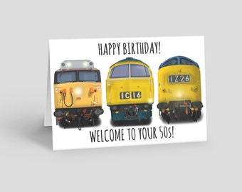 Trein spoorwegliefhebber verjaardagskaart grappig 50e verjaardag jaren 50 Western Deltic