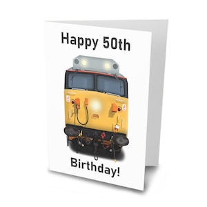 Tarjeta de cumpleaños para un entusiasta de los trenes y los ferrocarriles. ¡Feliz 50 cumpleaños! Clase 50.