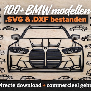 Paquete de arte mural de BMW en formato SVG y DXF | Más de 100 siluetas de coches | Archivos cortados con láser para BMW M3 | Decoración automotriz | Descarga digital