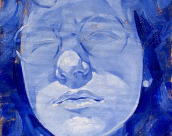 Contemporary Portrait Painting, Blue Painting, Original Art - "Head 27/100"