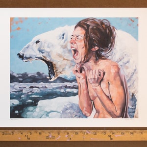 Fine Art Print, Archival Print, Giclee Print of Figurative Painting of Screaming Nude Female and Polar Bear Meltdown 11 x 14 inches