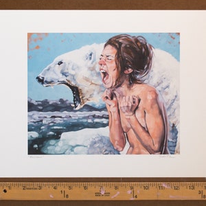 Fine Art Print, Archival Print, Giclee Print of Figurative Painting of Screaming Nude Female and Polar Bear Meltdown 8 x 10 inches