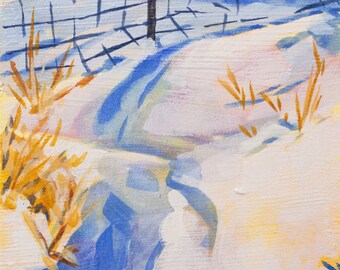 Small Original Gouache Painting - Snow Scene - Abstract Landscape - "Snowdrift"