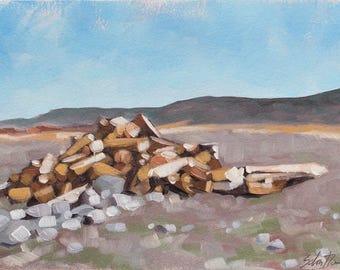 Landscape Painting, Original Oil Painting, Contemporary Fine Art, Woodpile, Firewood - "Spring Pile"