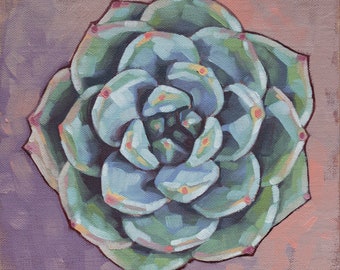 Mandala Painting, Original Succulent Painting, Oil Painting Still Life of Echeveria Hen and Chick Succulent - "Succulent Mandala"