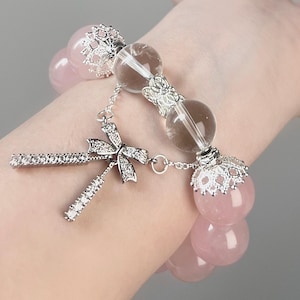 High-quality Unique Natural Madagascar Rose Quartz Pink Crystal 16mm Bracelet with S925 Silver Adornments; Custom and design your bracelet