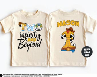 Camiseta personalizada para fiesta de cumpleaños de Toy Story para niños pequeños, sudadera con dos Infinity y más allá, camiseta para el segundo cumpleaños, camiseta para el segundo cumpleaños