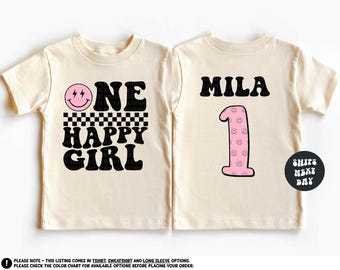 Camiseta de cumpleaños personalizada para niña, sudadera con texto "Happy Birthday Girl", camiseta de cumpleaños para niña, atuendo retro a cuadros para fiesta de cumpleaños, regalo de cumpleaños