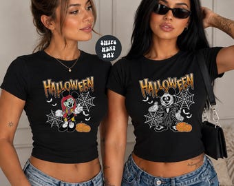 Halloween Disney Nightmare Before Christmas Baby Tee Matching Jack And Sally Halloween Crop Top Jack Skellington Disney Girls Trip Tank Top