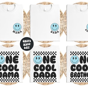 Custom Birthday Boy Shirt ONE COOL Dude Birthday Shirt Matching Birthday Sweatshirts Retro Groovy Checkered Family Birthday Party Outfit