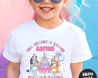 Custom Blue Dog Birthday Girl Shirt Personalized Birthday Girl Birthday Party Outfit Girl Birthday Shirts Toddler Sweatshirt Birthday Gift