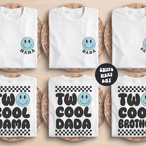 Custom Birthday Boy Shirt TWO COOL Dude Birthday Shirt Matching Birthday Sweatshirts Retro Groovy Checkered Family Birthday Party Outfit