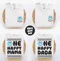 Custom Birthday Boy Shirt One HAPPY Dude Birthday Shirt Matching Birthday Sweatshirts Retro Groovy Checkered Family Birthday Party Outfit