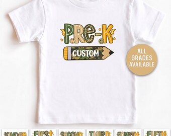 Custom Boys First Day of School Shirt Personalized Camo Back To School Pre-K Kindergarten First Second All Grades Preppy Comfort Colors® Tee