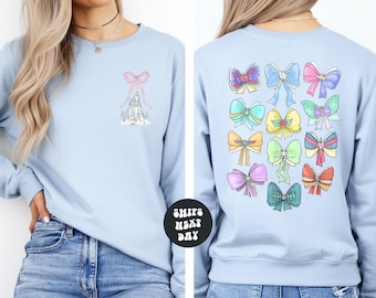 Disney Princess Coquette Shirt Princess Bow Sweatshirt Disney Coquette Shirt Two Sided Princess Shirt Girls Disney Castle Disney Trip Shirts