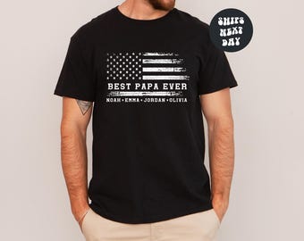 Custom Papa Shirt With Kids Names Best Papa Shirt With American Flag Personalized Fathers Day Gift For Papa To Be Cool Papa Cool Dad Shirt