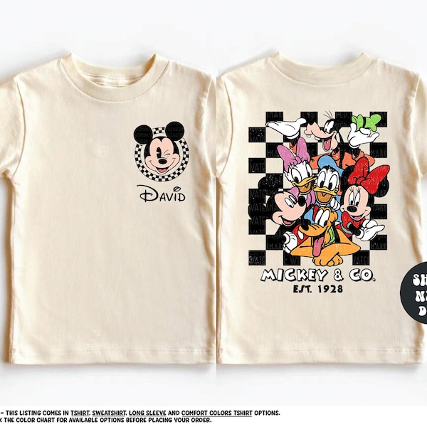Custom Disney Shirt Checkered Mickey And Friends Toddler Sweatshirt Mickey Minnie Kids Toddler Shirt Family Disney Trip Tees Matching Shirts