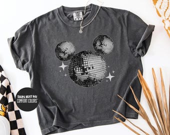 Mickey Mouse Disco Ball Comfort Colors® Boxy Tee Disney Mouse Ears Crop Top Retro Mickey Mouse Baby Tee Disneyland Vacation Girls Trip Tanks