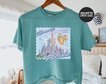 Disneyworld Comfort Colors® Boxy Tee Retro Disney Crop Top Take Me to Florida Vintage Florida Postcard Shirt Disney Castle Pink WDW Baby Tee