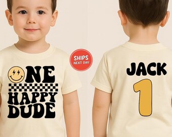 Custom Birthday Boy Shirt One Happy Dude Birthday Sweatshirt Boys Birthday Shirt Retro Groovy Checkered Birthday Party Outfit Birthday Gift