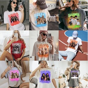 a collage of photos of people wearing t - shirts