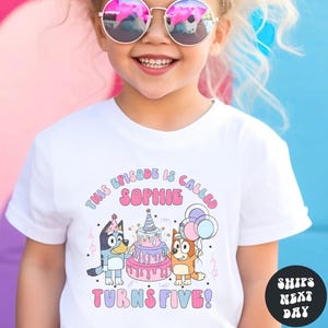 Custom Blue Dog Birthday Girl Shirt Personalized Birthday Girl Birthday Party Outfit Girl Birthday Shirts Toddler Sweatshirt Birthday Gift