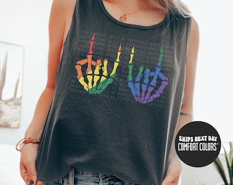 LGBT Shirt Pride Shirt Rainbow Pride Skeleton Shirt Rainbow Skeleton Rock Hands Shirt Love Wins Shirt Love is Love Shirt LGBT Equality Shirt