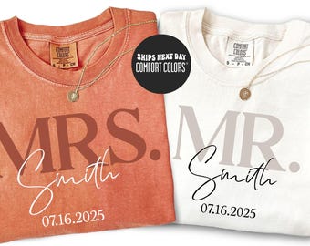 Mr and Mrs Comfort Colors® Shirt Custom Wedding Date Shirt Matching Honeymoon Gift Bridal Party Shirts Couple Anniversary Honeymoon Outfit
