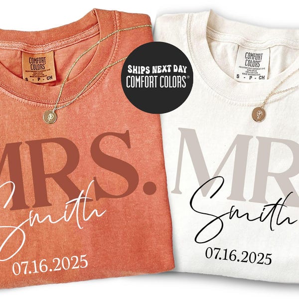 Mr and Mrs Comfort Colors® Shirt Custom Wedding Date Shirt Matching Honeymoon Gift Bridal Party Shirts Couple Anniversary Honeymoon Outfit