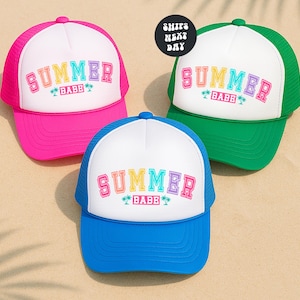Summer Babe Hat Summer Vibes Graphic Trucker Hat for Women Adjustable Snapback Hat Trendy Girly Cap Girls Trip Summer Traveling Vacation Hat