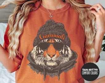 Camiseta Cincinnati Comfort Colors® Camiseta retro para fanáticos de Cincinnati Sudadera para el día del juego Camiseta inspirada en Cincinnati Camiseta retro para fanáticos del fútbol americano Tiger