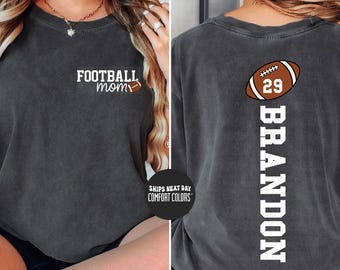 Custom Football Mom Comfort Colors® Shirt Kids Name Jersey Number Football Season Shirt Gift Football Custom Name Shirt Cheer Mom Sweatshirt