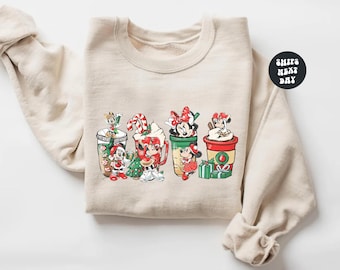 Disney Christmas Coffee Sweatshirt Disneyland Girls Trip Gift Very Merry Christmas Sweatshirt Coffee Lover Gift Minnie Bow Coffee Sweatshirt