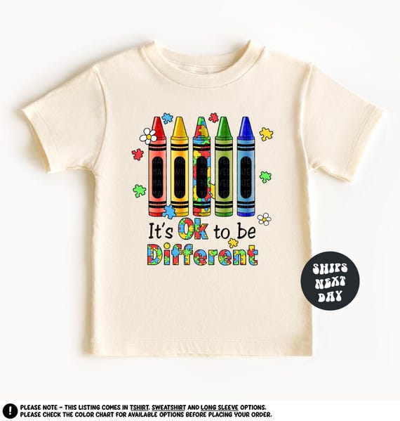 Autism Shirt Autism Awareness Sweatshirt It's Ok To Be Different Shirt Autism Puzzle Pieces Crayon Shirt Autism Month Autism Support Shirt