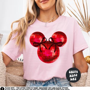 Mickey Mouse Red Disco Ball Shirt Disney Mouse Ears Coquette Bow Sweatshirt Retro Mickey Mouse Shirt Disneyland Family Vacation 2025 Trip