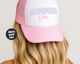 Gorra de camionero con estampado pastel de Summer Vibes para mujeres y adolescentes, ajustable, estilo snapback, moderna, ideal para viajes y vacaciones de verano.