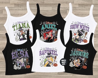 Halloween Disney Princess Baby Tee Disney Halloween Cropped Tank Top Matching Disney Halloween Girls Trip Crop Top Princess 90s Y2K Baby Tee