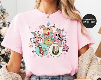 Disney Princess Christmas Comfort Colors® Shirt Christmas Ornament Shirt Elsa Anna Belle Rapunzel Jasmine Snow White Tiana Disney Girls Trip