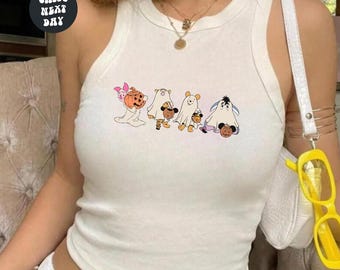 Halloween Winnie The Pooh Friends Baby Tee Spooky Ghost Pooh Eeyore Piglet Tigger Cropped Tank Top Disney Pooh Crop Top Disney Baby Tank Top