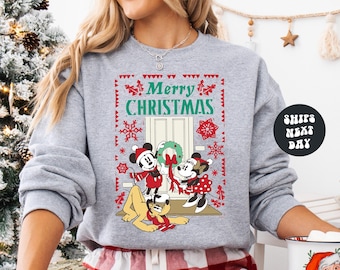 Minnie Mickey Merry Christmas Sweatshirt Disney Christmas Sweatshirt Christmas Mickey And Minnie Matching Couple Sweatshirt Family Christmas