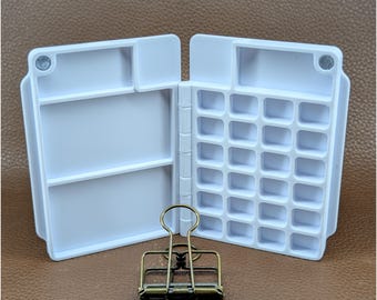 Paleta de acuarela plegable mediana con clip: 24 compartimentos, cierre magnético, para viajes, plein air