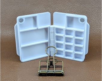 Paleta de acuarela pequeña plegable con clip: 12 compartimentos, cierre magnético, para viajes, plein air