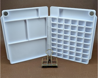 Paleta de acuarela plegable grande con clip: 48 compartimentos, cierre magnético, para viajes, plein air