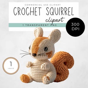 Écureuil au crochet CLIPART 300 DPI PNG transparents 4k images de fête d'enfants thème chambre d'enfant ami de la forêt