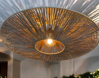 Handmade Rattan Chandelier, Woven Pendant Light, Boho Ceiling Lamp, Natural Jute Decor