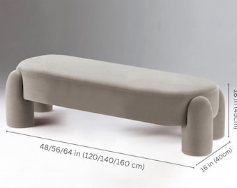 Curved Upholstered Bench, Sculptural Accent Seating, Soft Performance Fabric Entryway Furniture